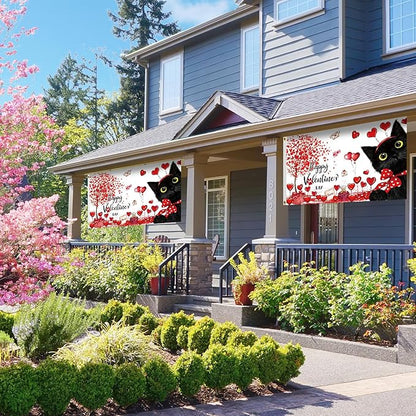 SENSEVEN Valentine's Black Cat Flags for Outside 3x5 Ft, Spring Wedding Flag, Couple Anniversary Yard Flag Spring Holiday Outdoor Banner for Porch Farmhouse Decor, Valentine's Party Supplies