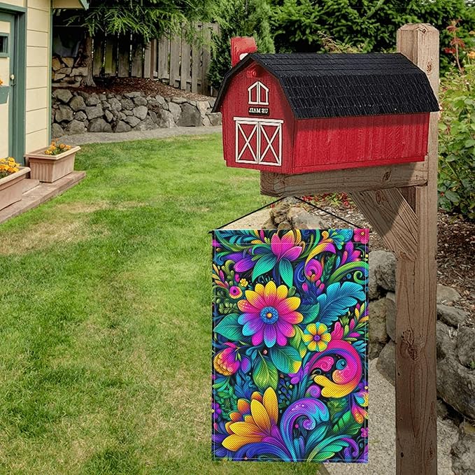 Mexican flower Garden Flag Seasonal Double Sided 12 x 18 Inch Small Yard Flag for Indoor Outdoor Decor Holiday All Seasons