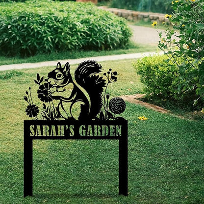 Personalized Squirrel Metal Garden Stake Sign, Custom Animal Themed Garden Metal Stake, Customized Garden Signs Decorative Outdoor, Farmhouse Yard Art, Flower Bed Decor, Gift for Gardener