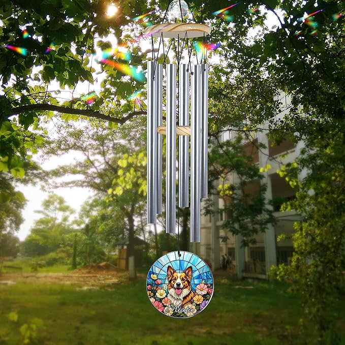 Personalized Pet Memorial Wind Chimes, Sympathy Gift for Loss of Dog Cat Lovers, Custom Photo Crystal Memory Ornament, Pet Remembrance Keepsake, Memorial Windchimes for Grandma Mom Garden Décor