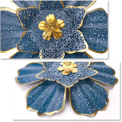 EASICUTI Blue Metal Flower Wall Decor Boho Metal Wall Art Decorations Hanging For Indoor Outdoor Home Bathroom Patio Fence Garden Bedroom Living Room Or Wall Sculptures 12 Inch