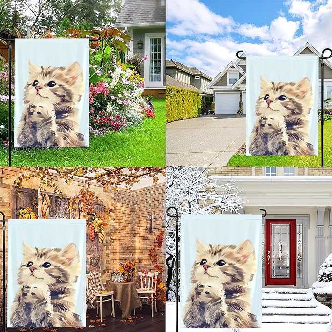 Cat Garden Flag Vertical Double Sided 12x18inch Small Cute Cat Garden Flag for Outside Farmhouse Seasonal Holiday Yard Decor