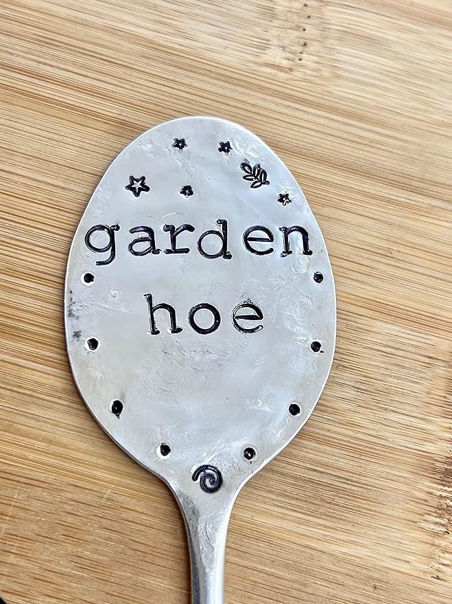 Garden Marker GARDEN HOE silly hand stamped Tea Spoon for Garden Herb or Flowers