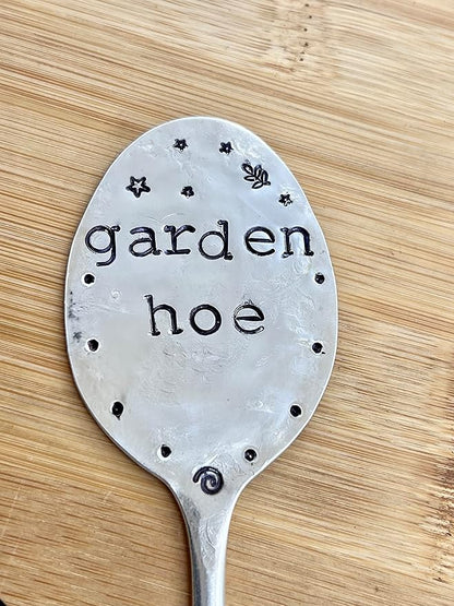 Garden Marker GARDEN HOE silly hand stamped Tea Spoon for Garden Herb or Flowers