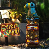 Tiki Statue Totem Pole Decor- 12.32 inch Tall Solar Powered Garden Figurine Tiki Decorations for Tiki Bar Outdoor Patio Balcony Lawn Yard Backyard