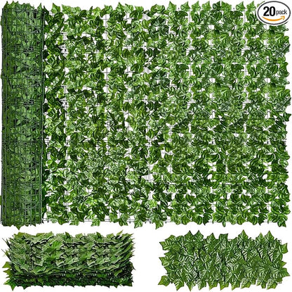 Faux Ivy Privacy Fence Screen 20PCS 20 x 20 Inch Artificial Faux Ivy Hedge Expandable Faux Privacy Fence with 100 pcs Zip Ties Decoration for Wall Screen, Outdoor Garden, Wedding Decor (200x40 inches)