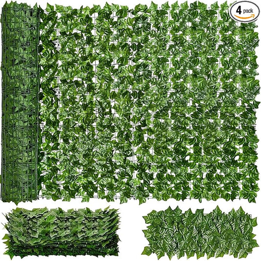 Faux Ivy Privacy Fence Screen 4PCS 20 x 20 Inch Artificial Faux Ivy Hedge Expandable Faux Privacy Fence Decoration for Wall Screen, Outdoor Garden, Wedding Decor,No Cable Tie (40x40 inches)