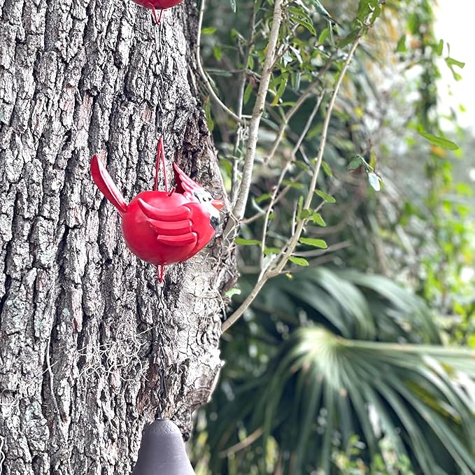 Things2Die4 85-Inch Metal Rain Chain with 7 Three-Dimensional Red Cardinal Birds, Rustic Brown Finish, Weighted Bell at Bottom, Decorative Downspout Alternative for Outdoor Garden or Patio Décor