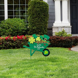 Glitzhome Metal St. Patrick's Yard Signs, Shamrocks Wagon Garden Stakes, 24"H Wall Decor Yard stake for Home Party Yard Lawn Patio Outdoor Decoration