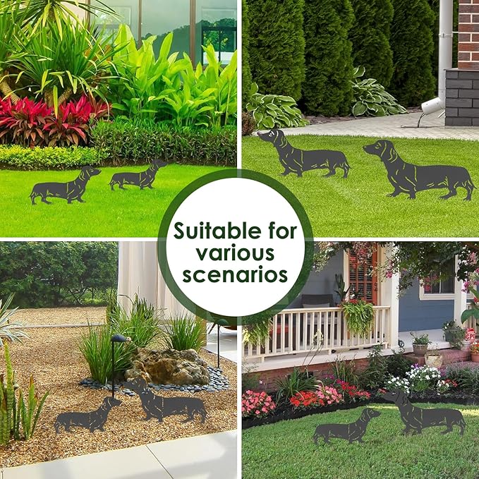 2 Pcs Dog Garden Stakes for Outside, Dachshund Garden Stakes, Iron Dog Statues, Outdoor Decorative Metal Dogs Garden Statues for Patio, Lawn, Balcony, and Dogs Lovers