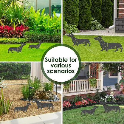 2PCS Dog Garden Statues, Iron Dachshund Garden Stakes, Rustproof Dog Statues Outdoor, Decorative Dogs Garden Stakes, Wrought Iron Modern Animal Abstract Dogs for Outdoor Lawn Ornaments Yard Sign