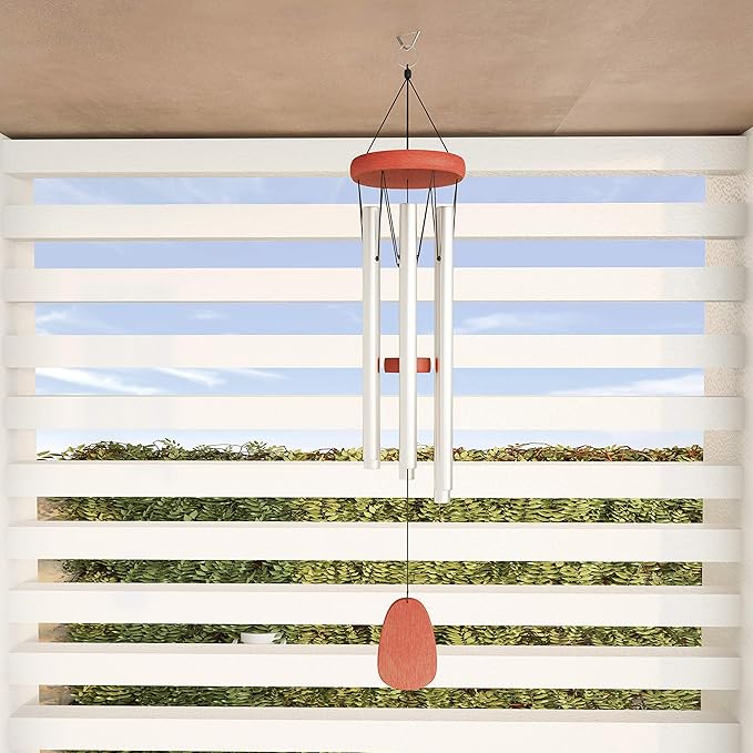 Metal and Wood Wind Chimes - 28-Inch Tuned Metal Chimes - Soothing Tones for Garden, Patio, Porch, or Outdoor Decor by Pure Garden (Silver Finish)