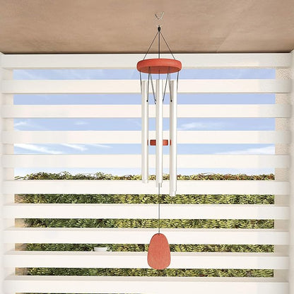 Metal and Wood Wind Chimes - 28-Inch Tuned Metal Chimes - Soothing Tones for Garden, Patio, Porch, or Outdoor Decor by Pure Garden (Silver Finish)
