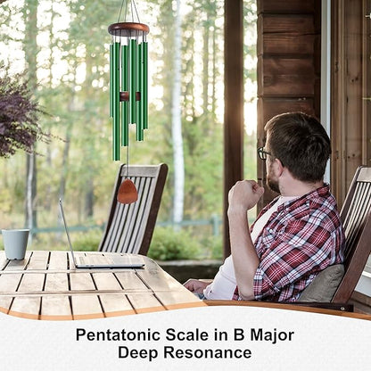 Bursvik Large Aluminium Wind Chimes 37 Inches to Create a Zen Atmosphere Suitable for Outdoor, Garden, Patio Decoration. Classic Wind Chimes with Wind Catcher Suitable as A Gift for Unisex(Green)