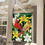 Furiaz Decorative Cardinal Flower Spring Small Garden Flag Double Sided, Red Yellow Birds Home Floral Lily Burlap Outside House Yard Decoration, Summer Green Seasonal Outdoor Décor Flag 12.5 x 18