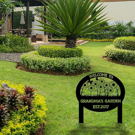 Personalized Metal Garden Sign with Stake, Custom Flowers Garden Decor for Outdoor, Custom Family Name Sign, Patio Decorations, Lawn Art, Farmhouse Decorative, Housewarming Gift