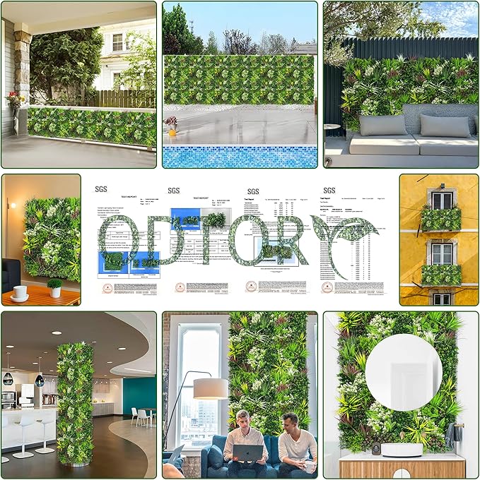 ODTORY Artificial Plant Wall Panels: 20"×20" 12P UV-Anti Faux Grass Wall Backdrop Boxwood Ivy Fence Privacy Screen Fake Greenery Leaf Hedge for Outdoor,Indoor,Garden,Backyard and Home Decor