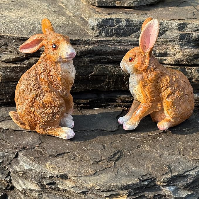 Bunny Decor Yard Decorations Outdoor Set of 2, Resin Hand-Painted Rabbit Figurines Outdoor Decor, Easter Rabbit Statues