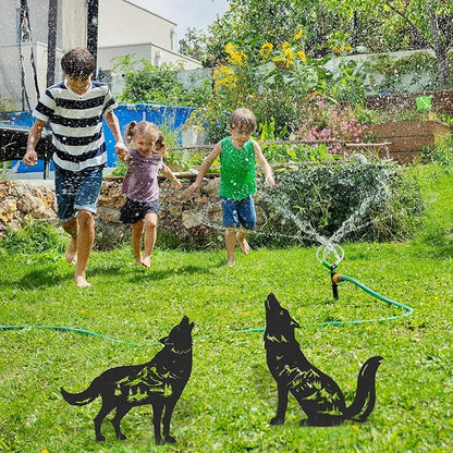 Wolf Garden Stakes Decorations - 2 Pcs Metal Howling Animals Silhouette Outdoor Statues Black Decorative Yard Sculpture Gifts Art Personalized Outside Decors for Patios Lawn Pathway Backyard