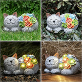 Otdair Solar Cat Decor, Birthday Gifts for Women with Succulent and 7 LED Lights, Christmas Gifts for Mom, Seniors, House Warming New Home Garden Decor for Cat Lover