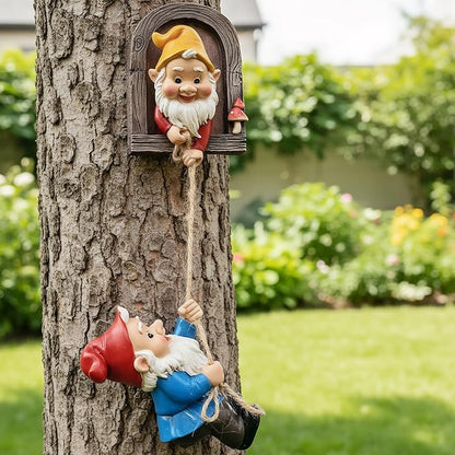Real Gnome Statue, Garden Climbing Elves Sculpture, Outdoor Fairy Door Figurines, Fairy Hanging Decor, Tree Hugger Perfect for Garden Lovers Lawn, Patio,Yard Decor,Tree Peeker (2Pcs)