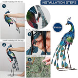 TERESA'S Collections Outdoor Decor Peacock Yard Art Garden Sculptures & Statues,Blue Small Metal Bird Lawn Ornaments,22.4" Outside Mardi Gras Decorations for Porch,Patio,Pond Decor,Gifts for Mom