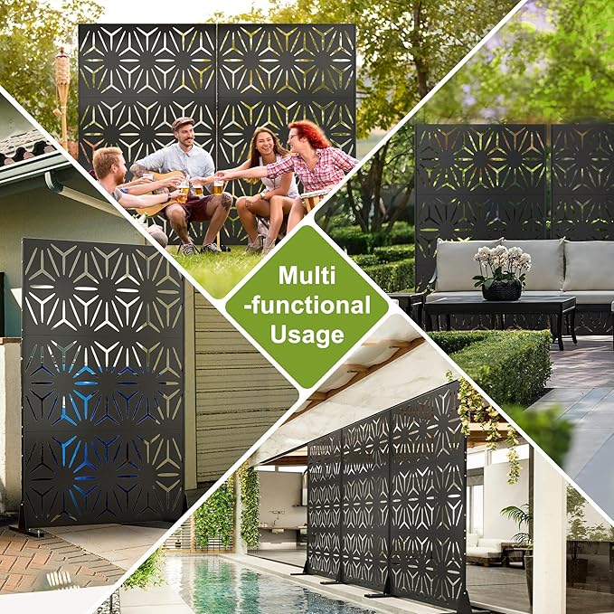 Metal Privacy Screen for Outdoor Freestanding Privacy Screens, 72" H x 44" W Patio Decorative Metal Fence Panels with Stand, Portable Divider Screens for Outside Deck Balcony Garden and Indoor