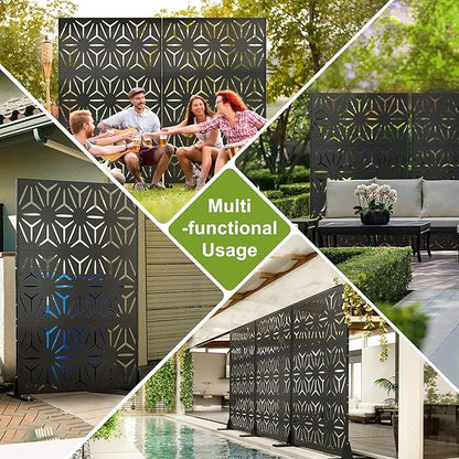 Metal Privacy Screen for Outdoor Freestanding Privacy Screens, 72" H x 44" W Patio Decorative Metal Fence Panels with Stand, Portable Divider Screens for Outside Deck Balcony Garden and Indoor
