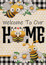 Furiaz Welcome to Our Home Bumble Bee Spring Summer Decorative Garden Flag, Daisy Yard Buffalo Plaid Check Home Outside Decorations, Flower Farmhouse Burlap Outdoor Small Decor Double Sided 12×18