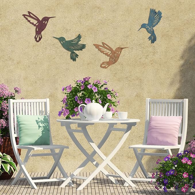 Teling 4 Pcs Metal Hummingbird Wall Art Metal Dragonfly Wall Decor for Modern Farmhouse Rustic Home Living Room Bedroom Kitchen Patio Indoor Outdoor Decor(Hummingbird)