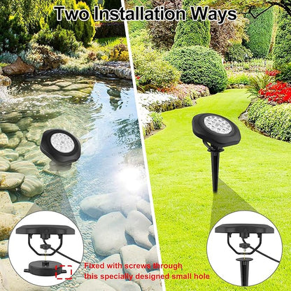 Solar Pond Lights, 18 LED Super Bright Underwater Spotlights LED Submersible Pond Light IP68 Waterproof Fountain Lights for Fish Aquarium Tank Garden Yard Pool Decor Cold White (3-in-1)