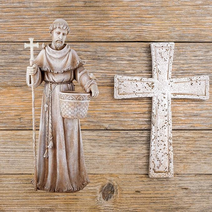Needzo Natural Stone Resin Solar St Francis Garden Statue Planter, Outdoor Patio Decor, 24 Inch