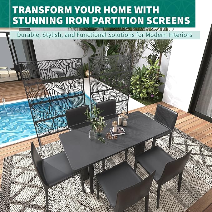 Garveelife Metal Privacy Screen 72" H×47" W for Outdoor Freestanding Decorative Privacy Wall Panels with Stand, Patio Balcony Screens for Outside Divider Deck Porch Garden, 1PC