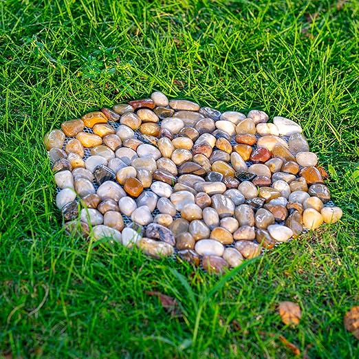 Qualdout River Rocks Stepping Stones Pavers Outdoor for Garden Walkway, Decorative Pebbles Polished Gravel for Backyard Lawn Patio Pathway Landscaping, Set of 6 (Hexagon)