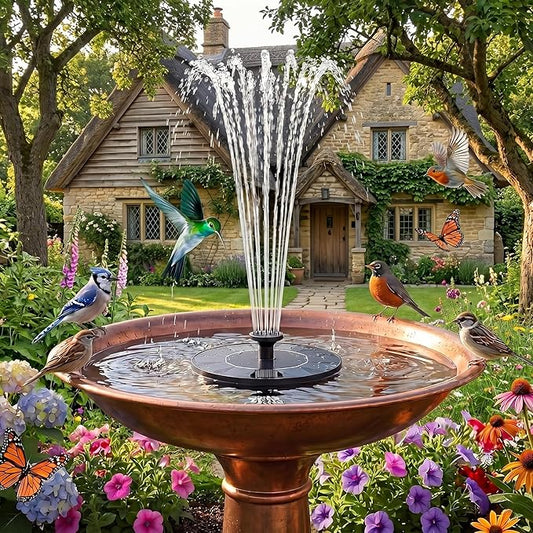 Solar Bird Bath Fountain Pump, 6.3" Mini Floating Solar Water Fountain with 6 Nozzles, Powered Water Feature for Outdoor Garden, Pond, Pool, Patio and Fish Tank, Birdbath Bubbler for Hummingbirds