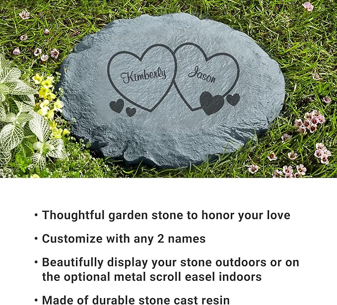 Let's Make Memories Personalized Garden Stone - Two Hearts - Couples Gift - Wedding, Anniversary for Him, for Her - Love & Romance - Garden Décor - Customize with Names