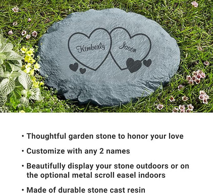 Let's Make Memories Personalized Garden Stone - Two Hearts - Couples Gift - Wedding, Anniversary for Him, for Her - Love & Romance - Garden Décor - Customize with Names