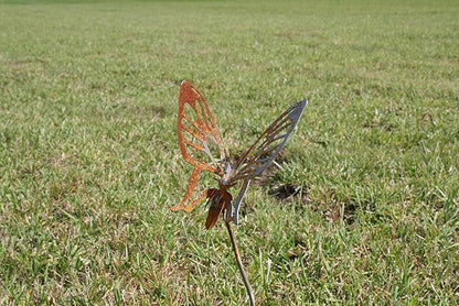Metal Rustic and Colorful Flower Stakes Ranging from 9.5 to 36 Inches Tall (Daisy, Butterfly and Dragonfly Stake Set, Naturally Rusted)