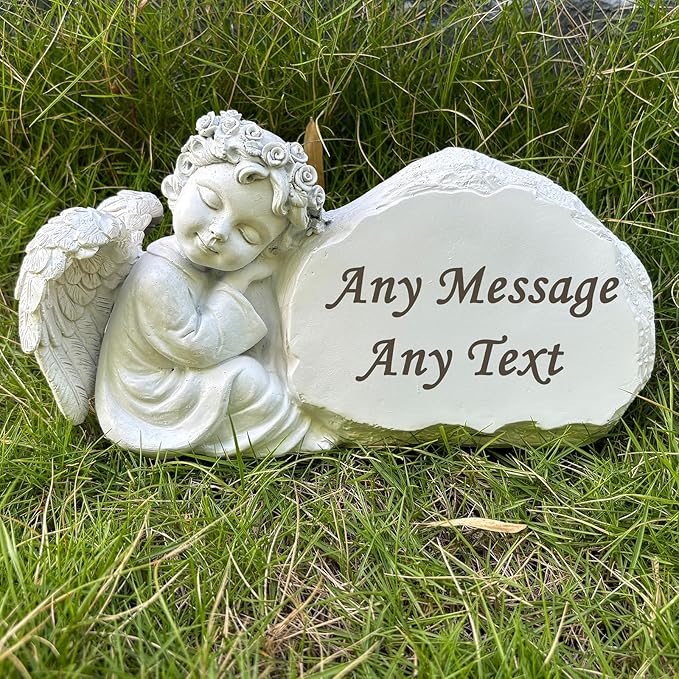 Personalized Garden Angel Statue Sympathy Gift Human Memorial Gifts, in Memory of Loved One, Bereavement Gifts, Custom Grave Markers Cemetery Stones Remembrance Stones Memorial Plaques