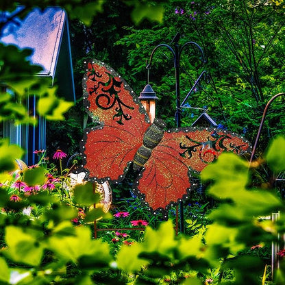 Decorative Butterfly Garden Decor Outdoor Butterfly Garden Stake Decor, Metal Butterfly Yard Stake Garden Insect Decor Patio Lawn Backyard Decor (Red)