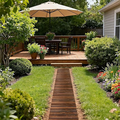 8.2ft Wooden Garden Pathway - Weather Resistant Carbonized Pine Roll Out Decorative Walkway, Boardwalk Pathway Pavers for Outside Stepping Stones Outdoor Flooring Patio Pool Backyard (Brown)