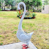 Large Swan Statue Garden Decor with Solar Powered Light, Hand-Painted Iron Art with Hollow Carved Design, Waterproof Outdoor Sculpture for Garden, Yard, Pond, Lawn and Pathway,Tall