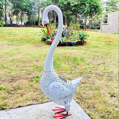 Large Swan Statue Garden Decor with Solar Powered Light, Hand-Painted Iron Art with Hollow Carved Design, Waterproof Outdoor Sculpture for Garden, Yard, Pond, Lawn and Pathway,Tall