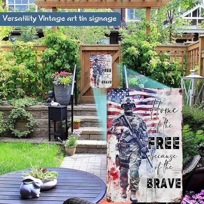 Memorial Day Metal Sign Veteran Soldiers Tin Sign Home Of The For Outdoor Independence Day Decorations For Farmhouse Holiday Summer Outside 8x12 inch