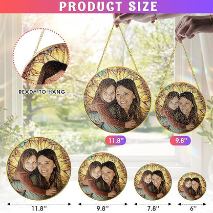Personalized Grandma Stained Glass Suncatcher, Custom Stained Glass Window Hanging Picture for Mom, Customized Photo Gifts for Grandparents Family from Grandchildren Grandkids on Mothers Day Christmas