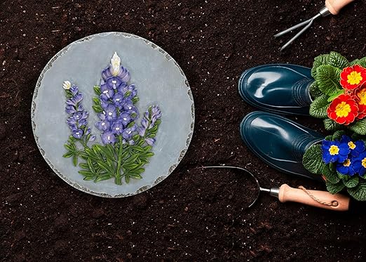 Magnolia Garden 12-Inch Sculpted Bluebonnet Decorative Stepping Stone – 3D Wildflower Resin Garden Walkway Tile – Vibrant Purple & Blue Floral Outdoor Accent