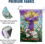 Christian Easter Garden Flag He is Risen Yard Flag Religious Easter Lamb Decor Stained Glass Cross Flag for Outside 12x18 Double Sided Lily Spring Outdoor Flag Small