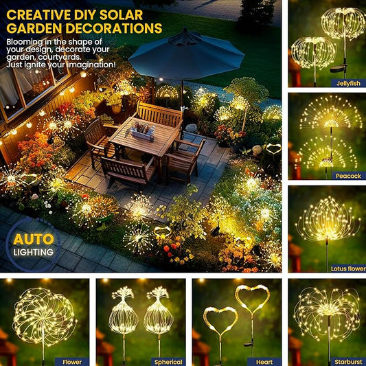 GIGALUMI Garden Decor Outdoor Lights 120LED 6Pack, Solar Garden Lights for Christmas Outside Fairy Firework Decorative,Solar Powered for Yard Pathway Flowerbed Planter Balcony Patio Decor (Warm White