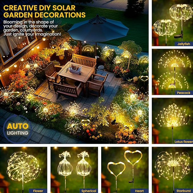 GIGALUMI Solar Lights Outdoor Waterproof, Fiber Optic Lights Decorative for Yard Pathway Flowerbed Garden Decor