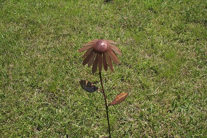 Metal Rustic and Colorful Flower Stakes Ranging from 9.5 to 36 Inches Tall (Coneflower Stake 30" Tall, Naturally Rusted)